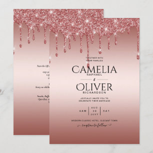 Rose Gold Dripping Glitter Modern Wedding Invite