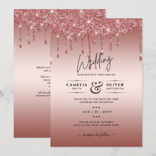 Rose Gold Dripping Glitter Modern Wedding Invite