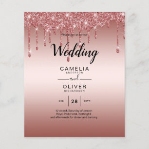 Rose Gold Dripping Glitter Modern Wedding Invite Flyer