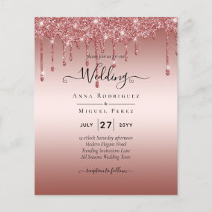 Rose Gold Dripping Glitter Modern Wedding Invite Flyer