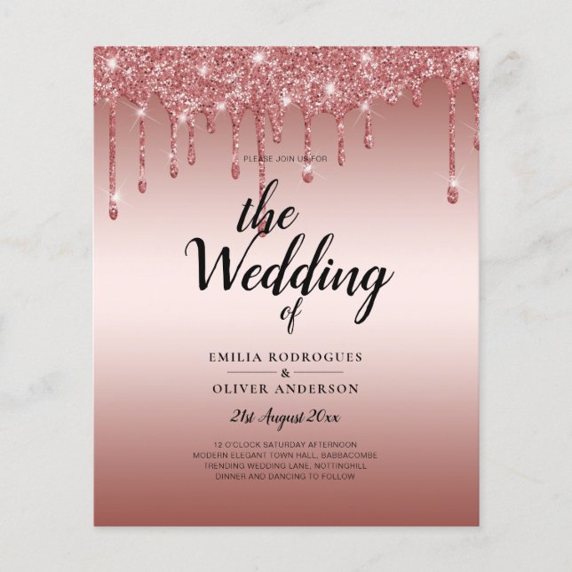 Rose Gold Dripping Glitter Modern Wedding Invite Flyer (Front)