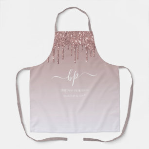 Rose Gold Dripping Glitter Monogram Business Apron