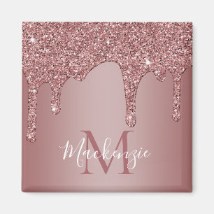 Rose Gold Dripping Glitter Monogram Magnet