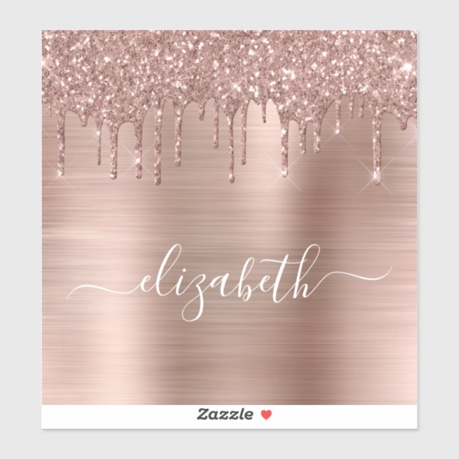 Rose Gold Dripping Glitter Personalized (Sheet)