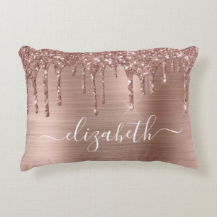 Rose Gold Dripping Glitter Personalized Accent Pillow