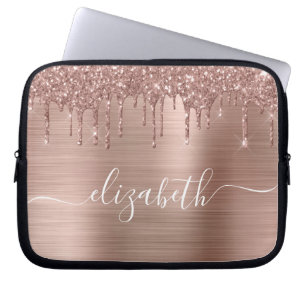 Rose Gold Dripping Glitter Personalized Laptop Sleeve
