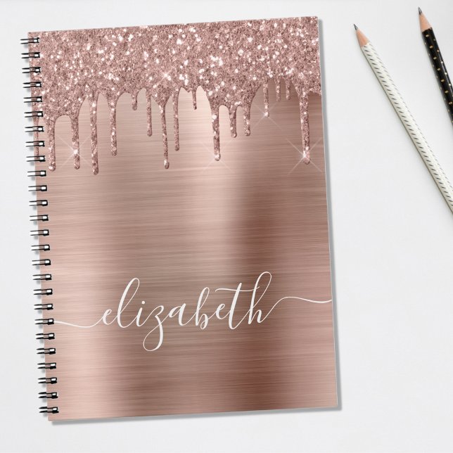 Rose Gold Dripping Glitter Personalized Notebook (Creator Uploaded)