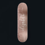 Rose Gold Dripping Glitter Personalized Skateboard<br><div class="desc">Personalized girly skateboard featuring rose gold  faux glitter dripping against a rose gold faux metallic foil background. Monogram with your name in a stylish white script with swashes.</div>