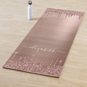 Rose Gold Dripping Glitter Personalized Yoga Mat