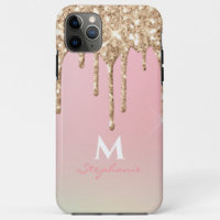 Rose Gold Dripping Glitter Pink Ombre Monogram