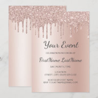 Rose Gold Dripping Glitter Sweet 16 Bridal Shower