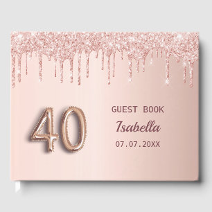 Rose gold drips 40th birthday guest book
