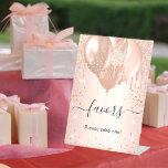 Rose gold drips blush balloons favours guest sign<br><div class="desc">Rose gold,  blush background. Decorated with drips and balloons. With the text: Favours,  please take one!</div>