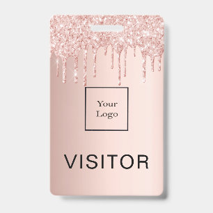 Rose gold drips blush business logo visitor badge