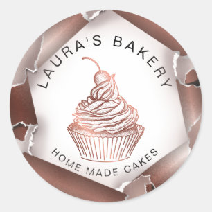 Rose Gold Drips Cakes & Sweets Cupcake Home Bakery Classic Round Sticker