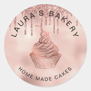 Rose Gold Drips Cakes & Sweets Cupcake Home Bakery Classic Round Sticker