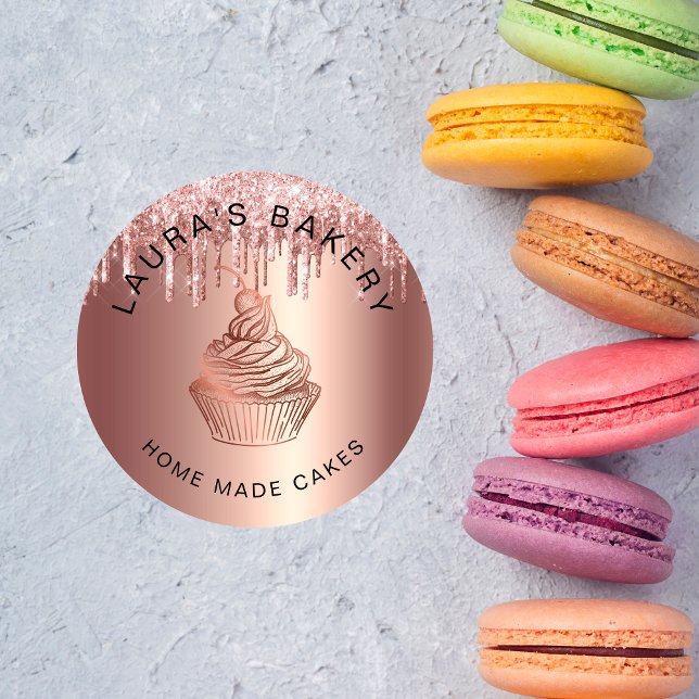 Rose Gold Drips Cakes & Sweets Cupcake Home Bakery Classic Round Sticker (Creator Uploaded)