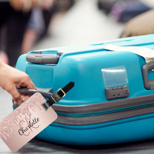 Rose gold drips custom monogram name luggage tag