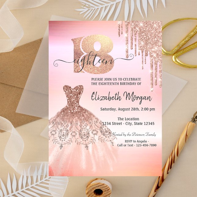 Rose Gold Drips Dress 18th  Invitation (Creator Uploaded)