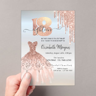 Rose Gold Drips Dress Silver 18th Birthday Acrylic Invitations