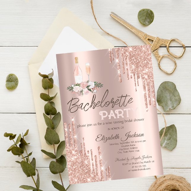 Rose Gold Drips Flowers Bachelorette Party  Invitation (Creator Uploaded)