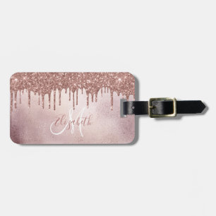 Rose Gold Drips  Glitter Monogram Luggage Tag