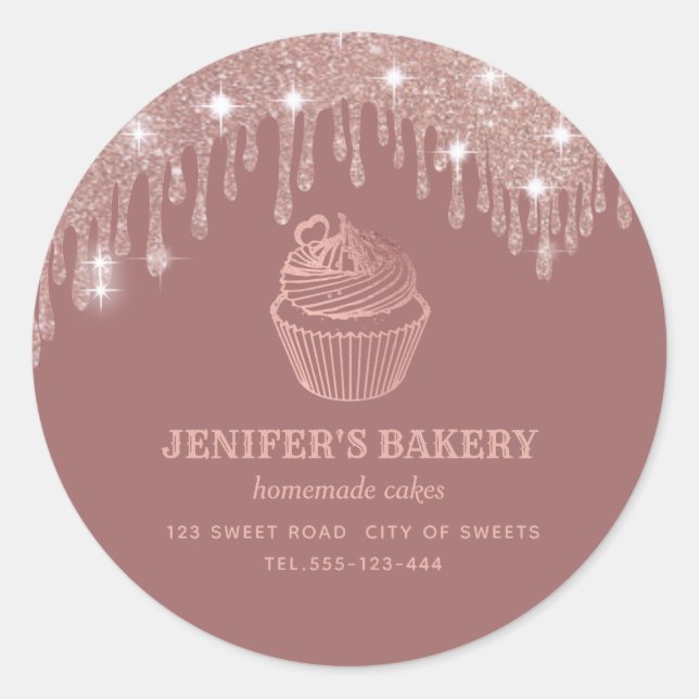 Rose gold drips Homemade cupcakes and sweets Class Classic Round Sticker (Front)