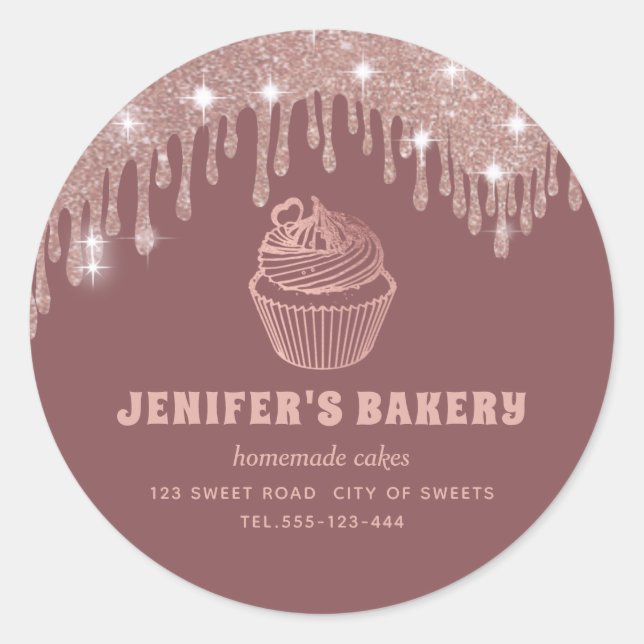 Rose gold drips Homemade cupcakes and sweets Class Classic Round Sticker (Front)