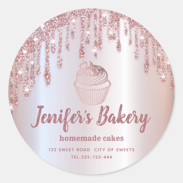 Rose gold drips Homemade cupcakes and sweets Class Classic Round Sticker (Front)