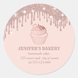 Rose gold drips Homemade cupcakes and sweets Classic Round Sticker