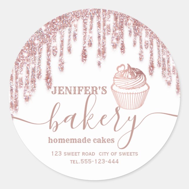 Rose gold drips Homemade cupcakes and sweets Classic Round Sticker (Front)
