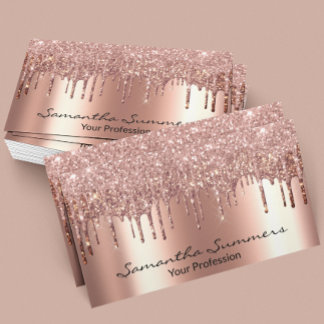 Rose Gold Drips Metal Elegant Customize Glitter Business Card