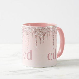 Rose gold drips monogram initials mug