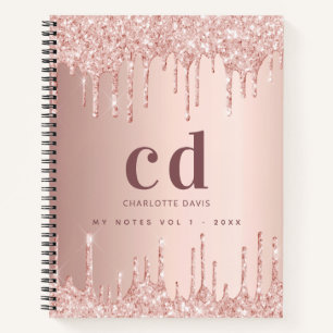 Rose gold drips monogram notebook