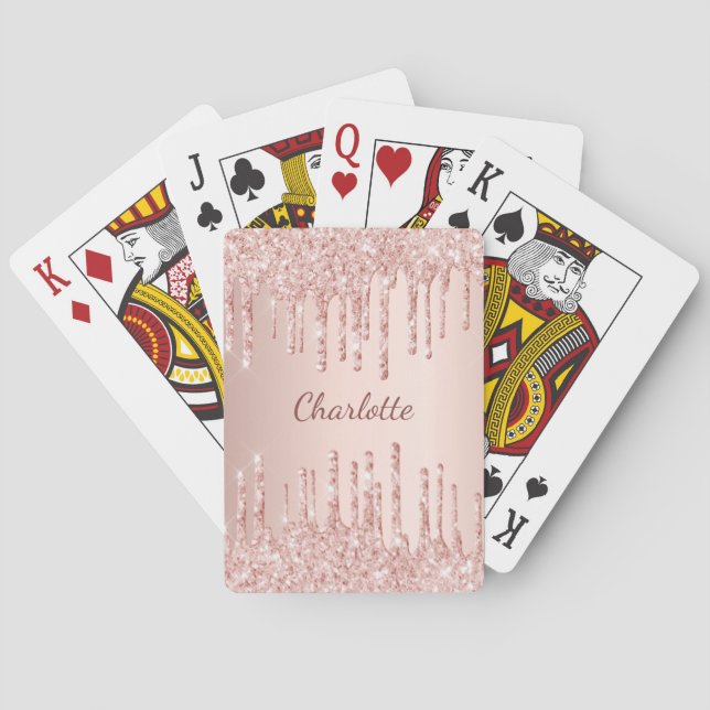 Rose gold drips name script playing cards (Back)