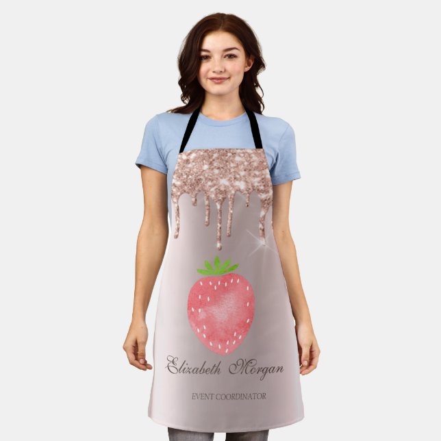Rose Gold Drips Strawberry  Apron (Worn)