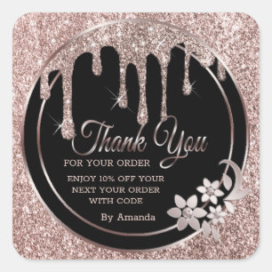 Rose gold drips thank you  square sticker