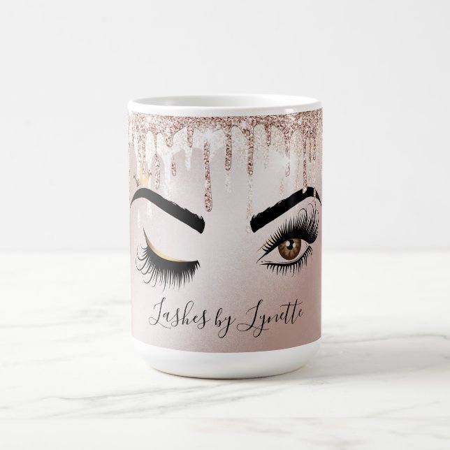 Rose gold drips wink eye long lashes coffee mug (Center)