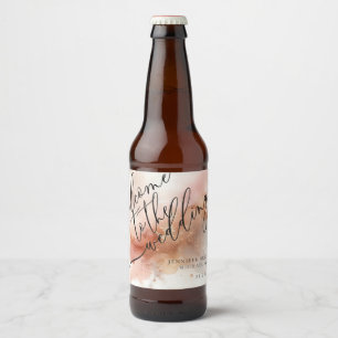 Rose Gold Dust Watercolor Monogram Welcome Wedding Beer Bottle Label