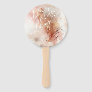 Rose Gold Dust Watercolor Welcome Wedding Day Hand Fan