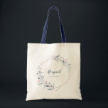 Rose Gold Dusty Blue Greenery Geometric Bridesmaid Tote Bag<br><div class="desc">Rustic dusty blue watercolor botanical foliage greenery design with faux rose gold foil leaves and geometric frame,   with personalized bridesmaid name,  simple and elegant,  great for summer rustic wedding,  spring botanical garden wedding. 
See all the matching pieces in collection</div>