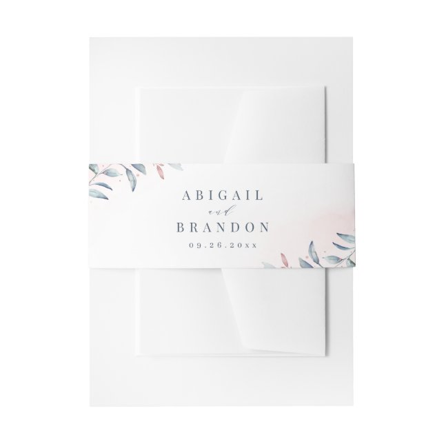 Rose Gold Dusty Blue Greenery Geometric Wedding Invitation Belly Band (Front Example)