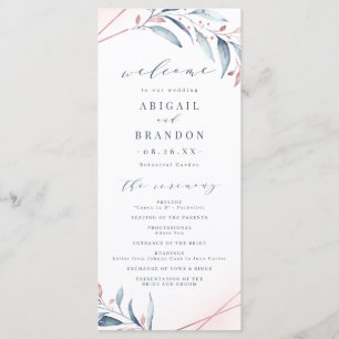Rose Gold Dusty Blue Greenery Geometric Wedding Program