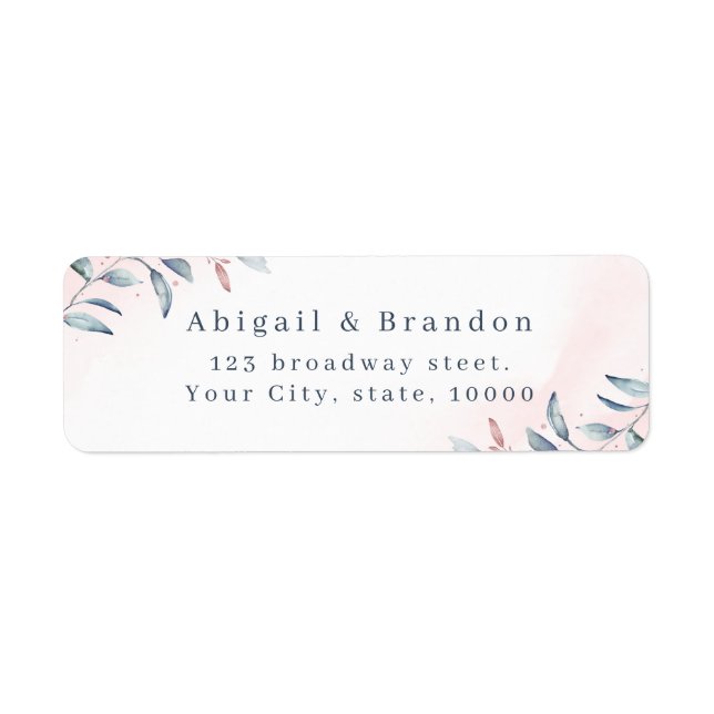 Rose Gold Dusty Blue Greenery Return Address Label (Front)