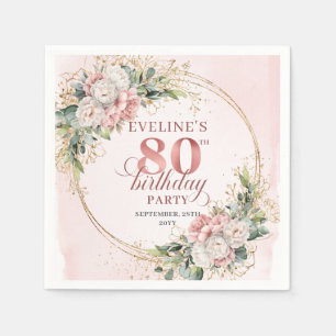 Rose Gold Dusty Pink Floral Boho 80th Birthday  Napkin