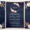 Rose Gold Dusty Pink Floral QR Code Navy Wedding