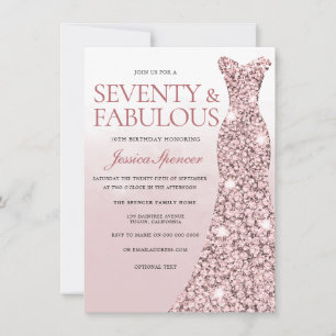 Rose Gold Dusty Rose Pink Womans 70th Birthday Invitation