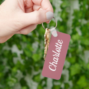 Rose Gold e & White Custom Name Keychain