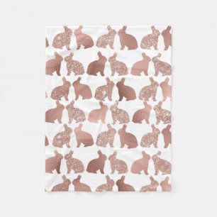 Rose Gold Easter Bunny Glitter Foil Metallic Fleece Blanket