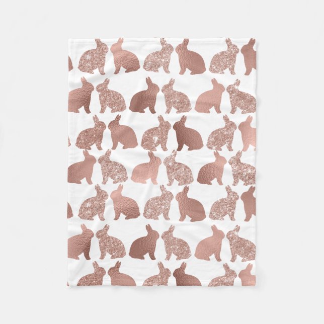Rose Gold Easter Bunny Glitter Foil Metallic Fleece Blanket (Front)